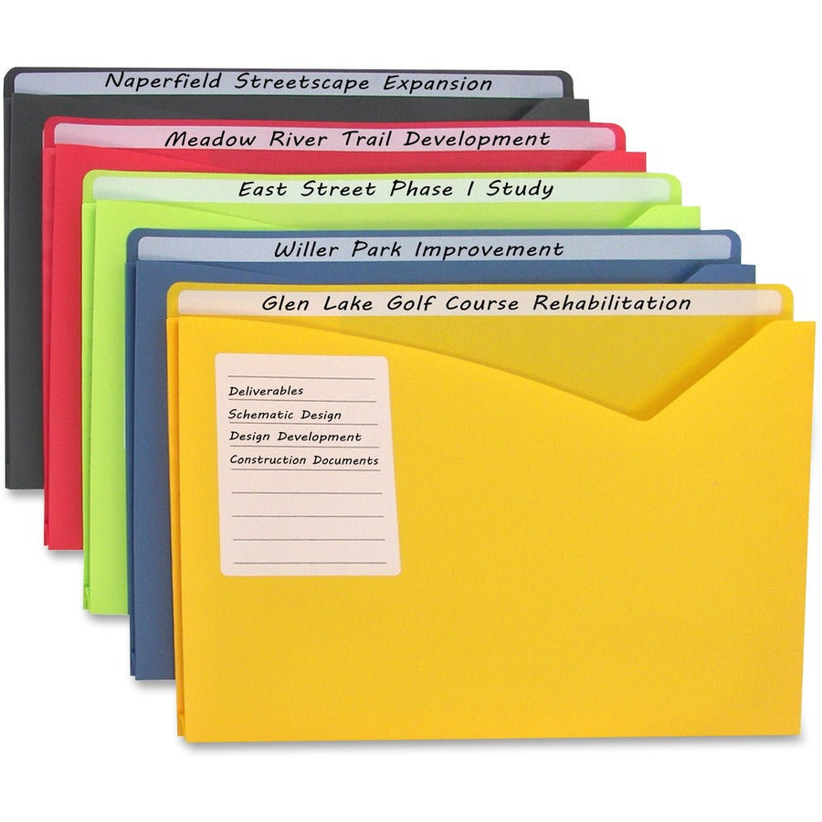 C-Line Full Tab Cut Letter File Jacket - 8 1/2" x 11" - 225 Sheets Capacity - 1" Expansion - 1" Fastener Capacity - Lime Green, Amber Orange, Steel Blue, Raspberry Red, Charcoal Gray - Acid-free, Document Tray, Archival-safe - 10 / Pack