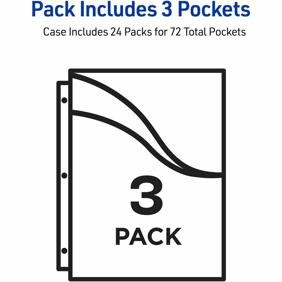 Avery® Corner Lock Binder Pockets, Assorted, 3ct (75310) - 20 x Page, Paper, Photograph, Document Capacity - For Letter 8 1/2" x 11" Sheet - 3 x Holes - Ring Binder - Rectangular - Blue, Green, Pink - Polypropylene, Plastic - 3 / Pack