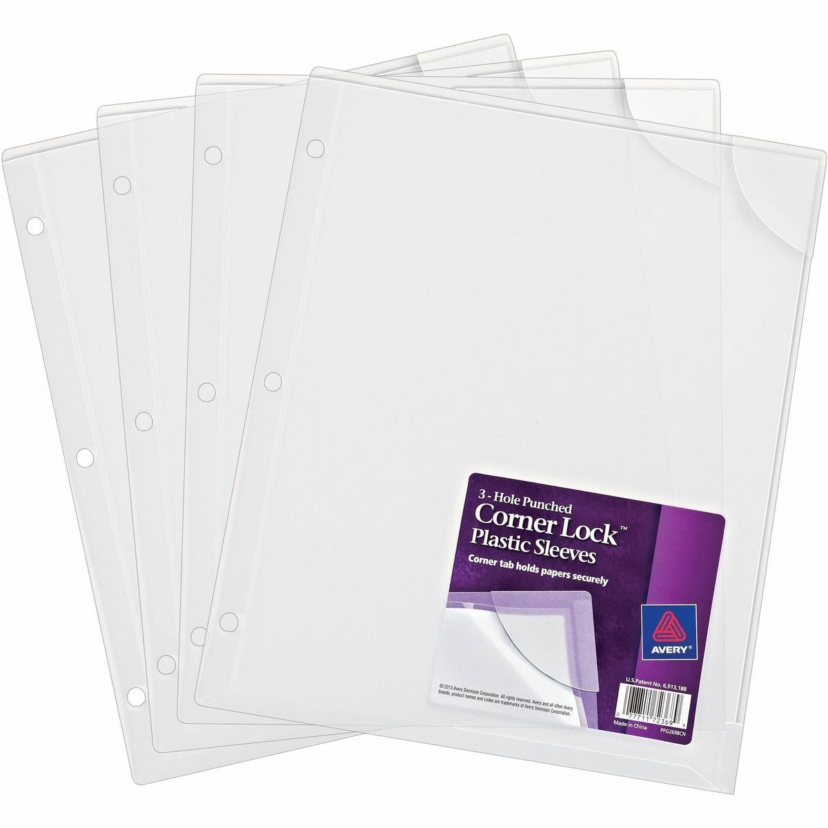 Avery® Corner Lock Plastic Sleeves, Clear, Pack of 4 (72269) - 20 x Sheet Capacity - For Letter 8 1/2" x 11" Sheet - 3 x Holes - Ring Binder - Clear - Polypropylene, Plastic - 4 / Pack