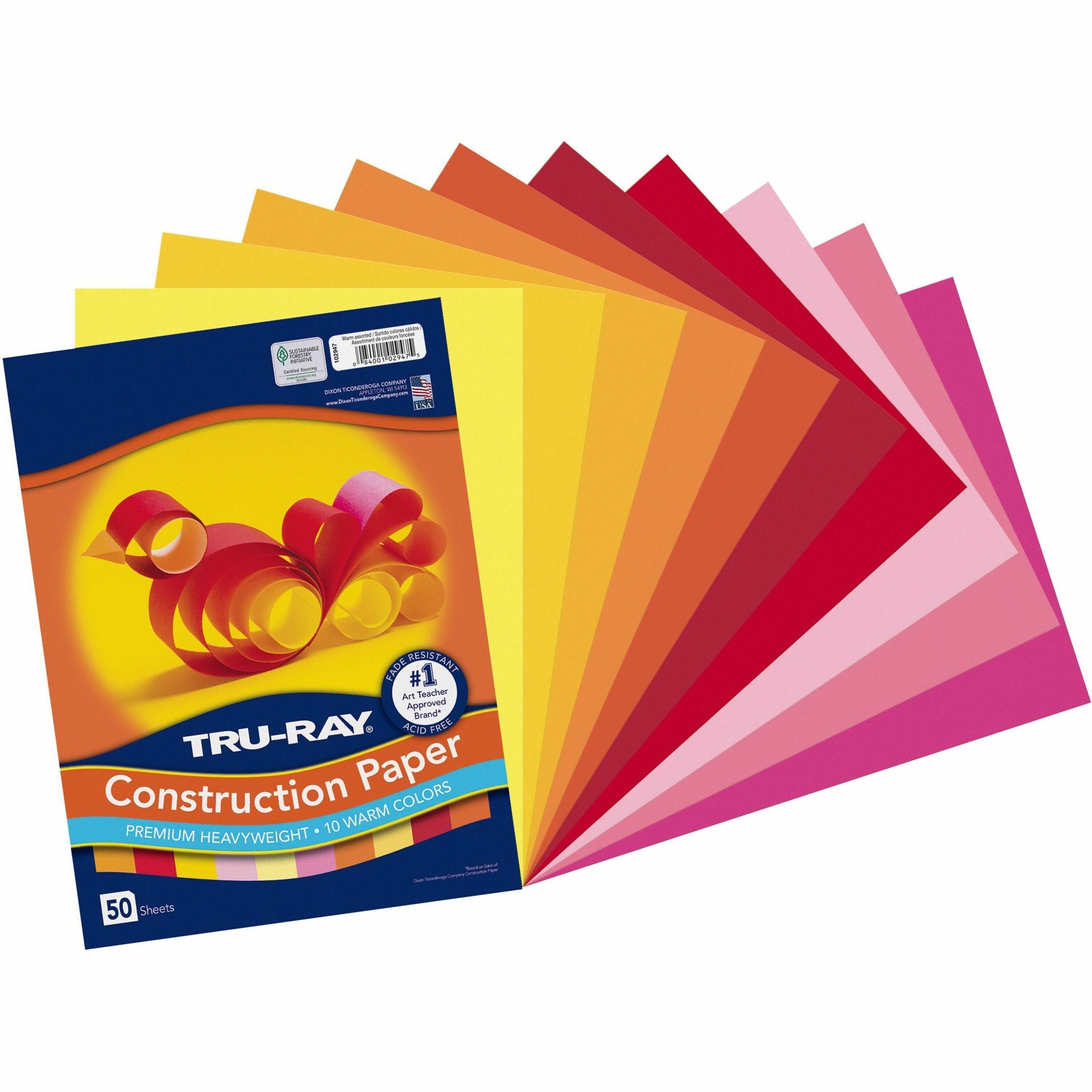 Tru-Ray Construction Paper - Project, Bulletin Board - 12" Width x 9" Length - Warm Assorted - Paper - 50 / Pack