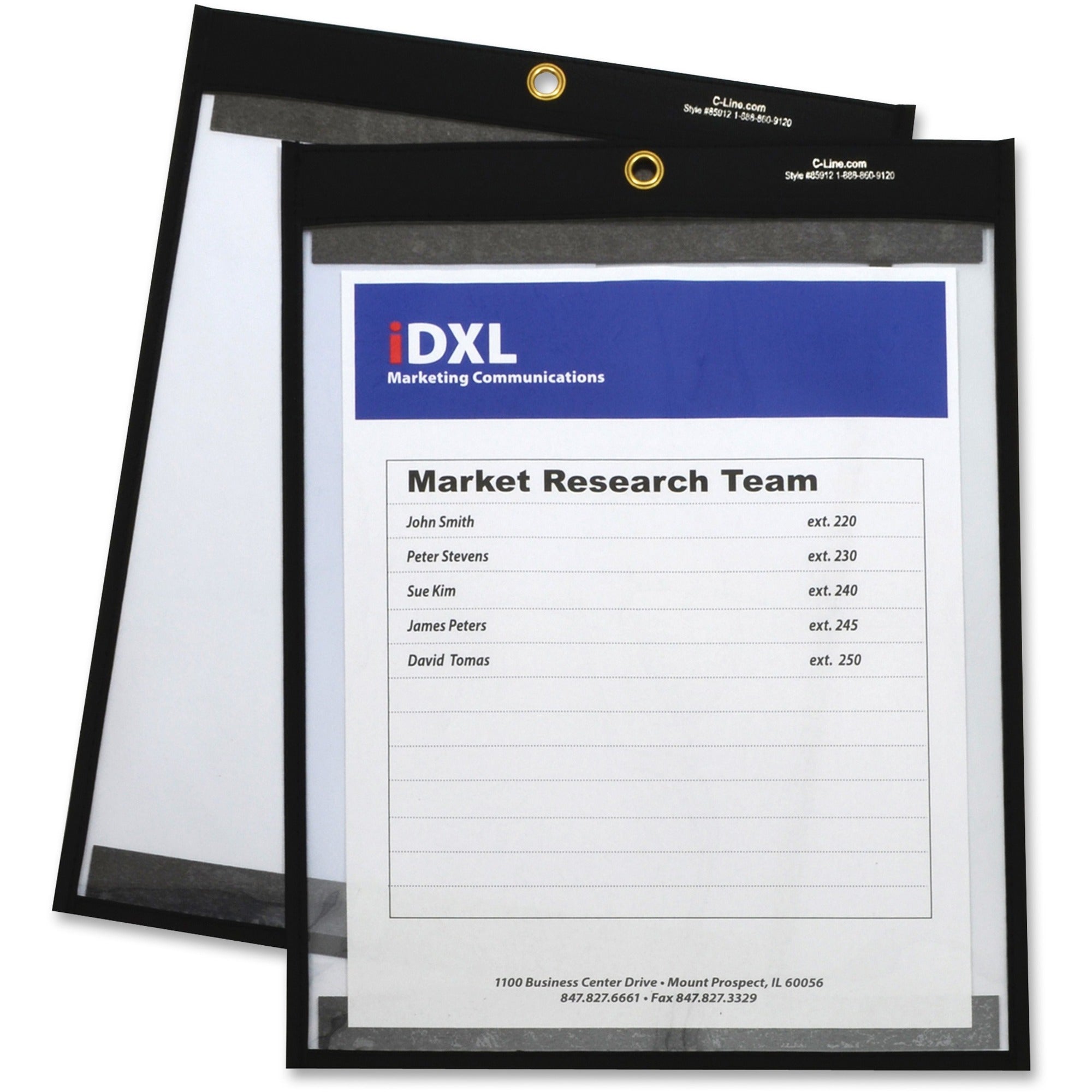 C-Line Vinyl File Pocket - 9" x 12" - Clear - Eyelet, Reinforced Top, Magnetic Backing, Reinforced Edges - 25 / Carton