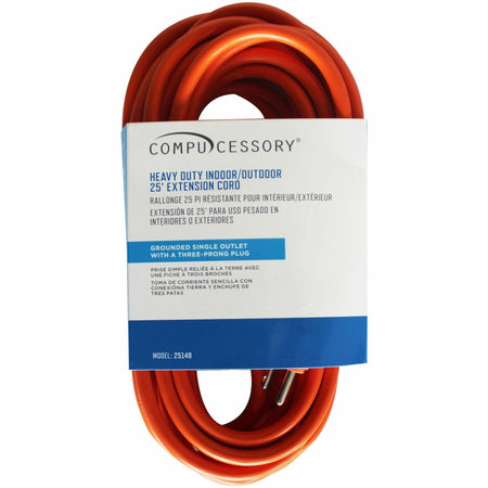 Compucessory Heavy-duty Indoor/Outdoor Extension Cord - 16 Gauge - 125 V AC / 13 A - Orange - 25 ft Cord Length - 1 Each