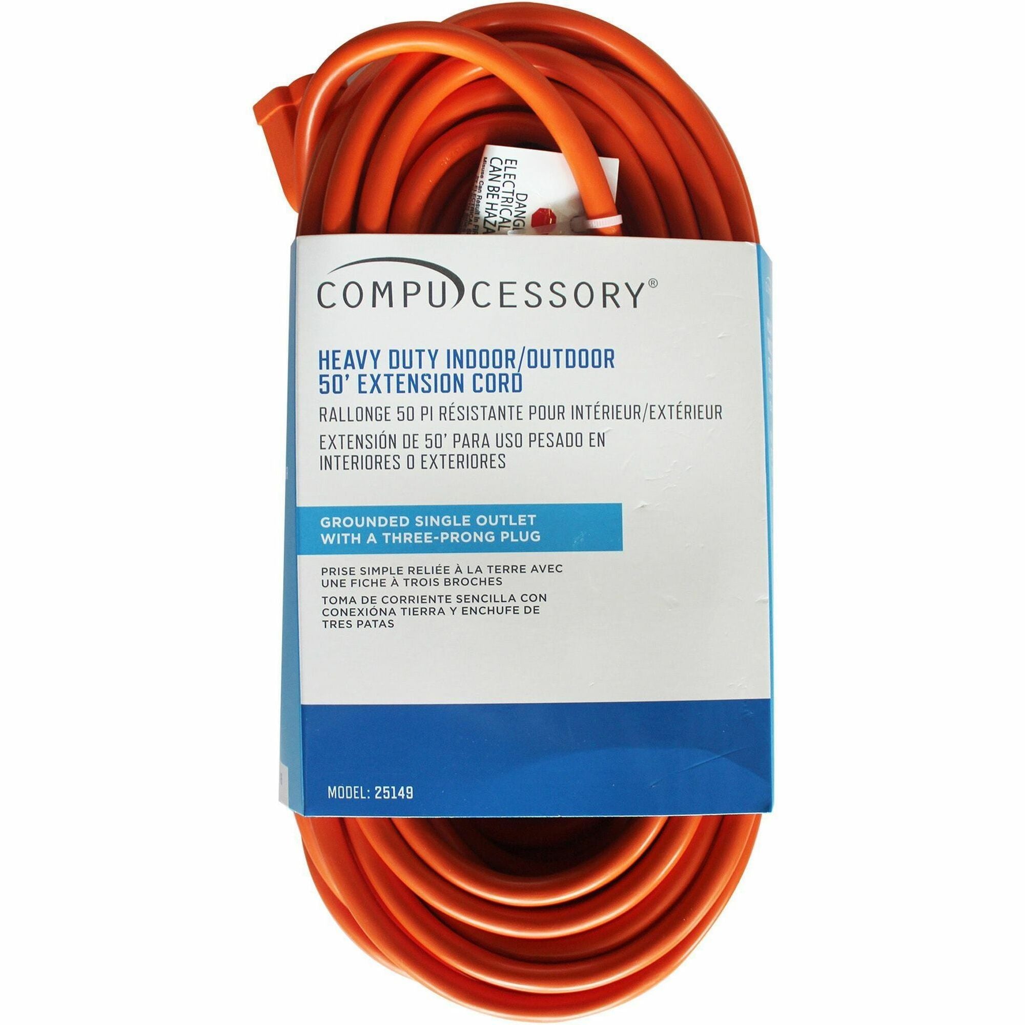 Compucessory Heavy-duty Indoor/Outdoor Extension Cord - 16 Gauge - 125 V AC / 13 A - Orange - 50 ft Cord Length - 1 Each