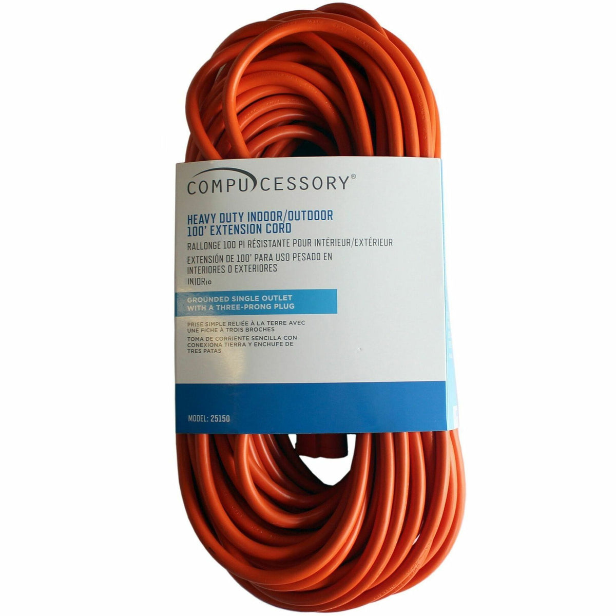 Compucessory Heavy-duty Indoor/Outdoor Extension Cord - 16 Gauge - 125 V AC / 13 A - Orange - 100 ft Cord Length - 1 Each