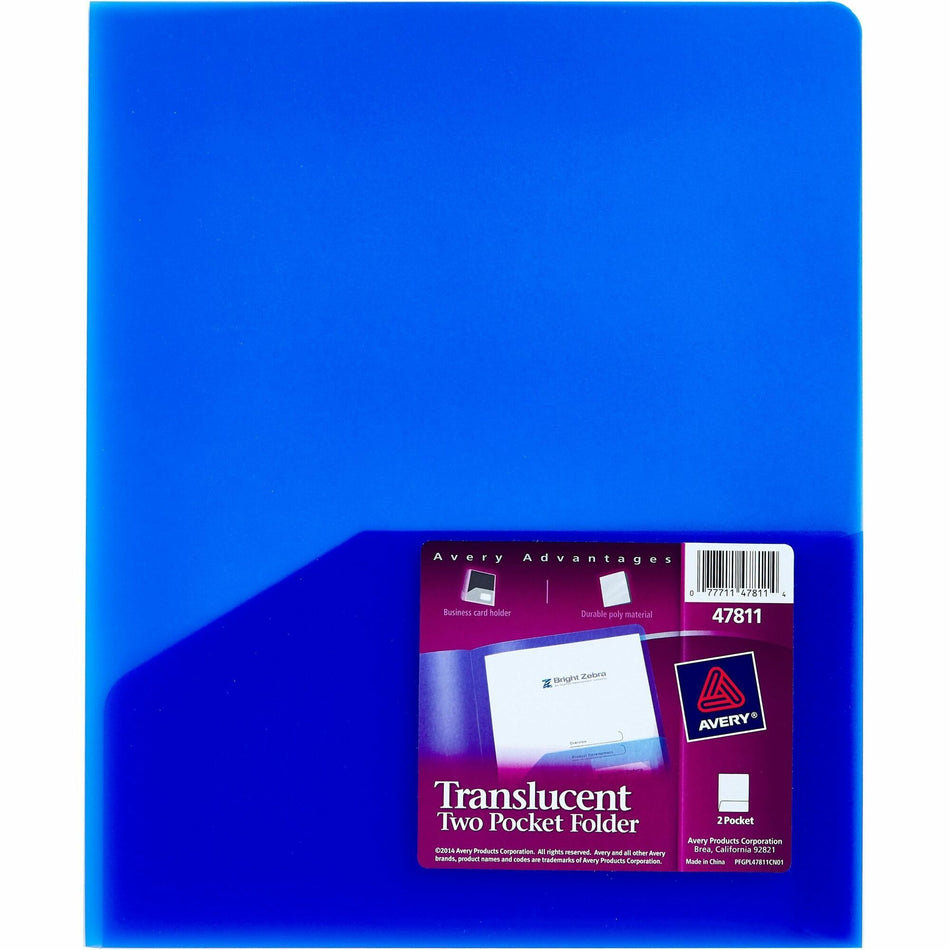 Avery®Letter Pocket Folder - 8 1/2" x 11" - 20 Sheets Capacity - 2 Internal Pocket(s) - Blue - Translucent, Lightweight, Water Resistant, Flexible, PVC-free, Durable - 1 Each