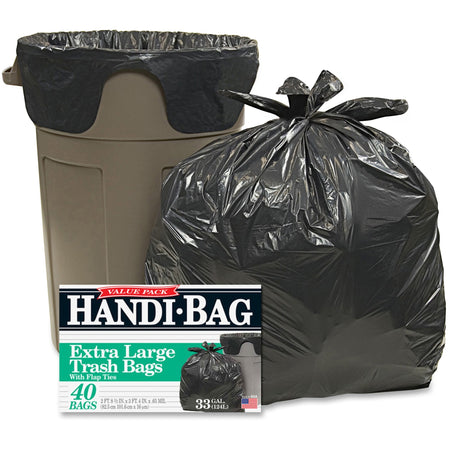 Berry Handi-Bag Wastebasket Bags - Medium Size - 33 gal Capacity - 40" Length x 32" Width x 0.70 mil (18 Micron) Thickness - Black - Hexene Resin - Home, Office - 40 / Box
