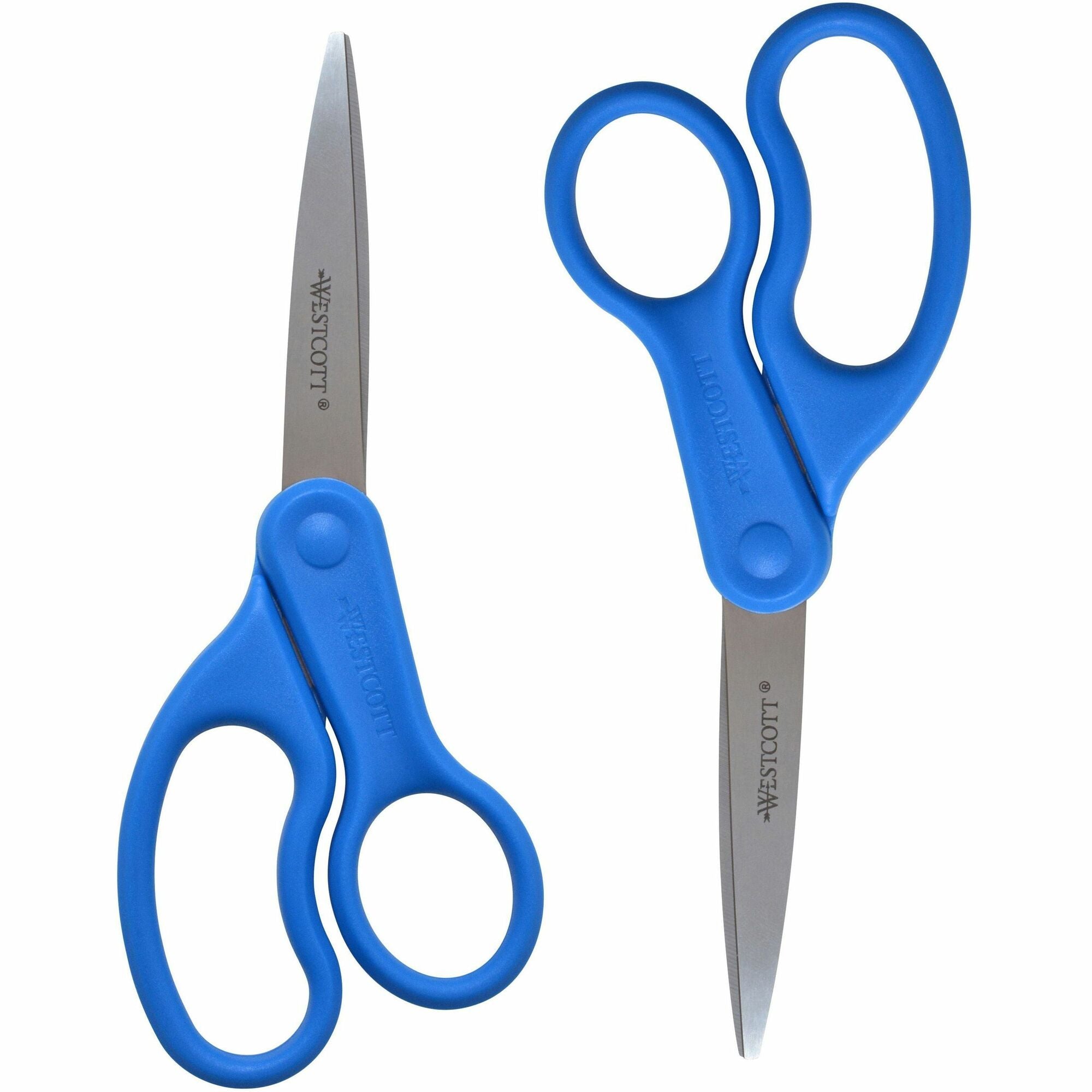 Westcott 8" All Purpose Preferred Straight Scissors - 3.50" Cutting Length - 8" Overall Length - Straight-left/right - Stainless Steel - Pointed Tip - Blue - 2 / Pack