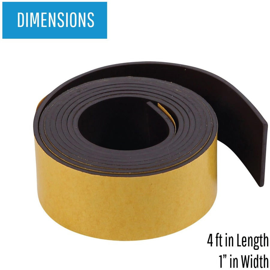 MasterVision Adhesive Magnetic Tape - 4 ft x 1" - Black - For Pictures, Cards, Documents