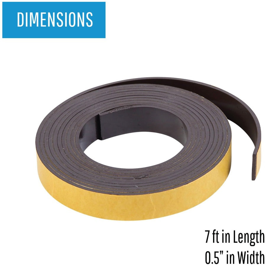 MasterVision 1/2"x7' Adhesive Magnetic Roll Tape - 7 ft Length x 0.50" Width - Black - For Picture, Business Card, Document, Labeling - 1 Each
