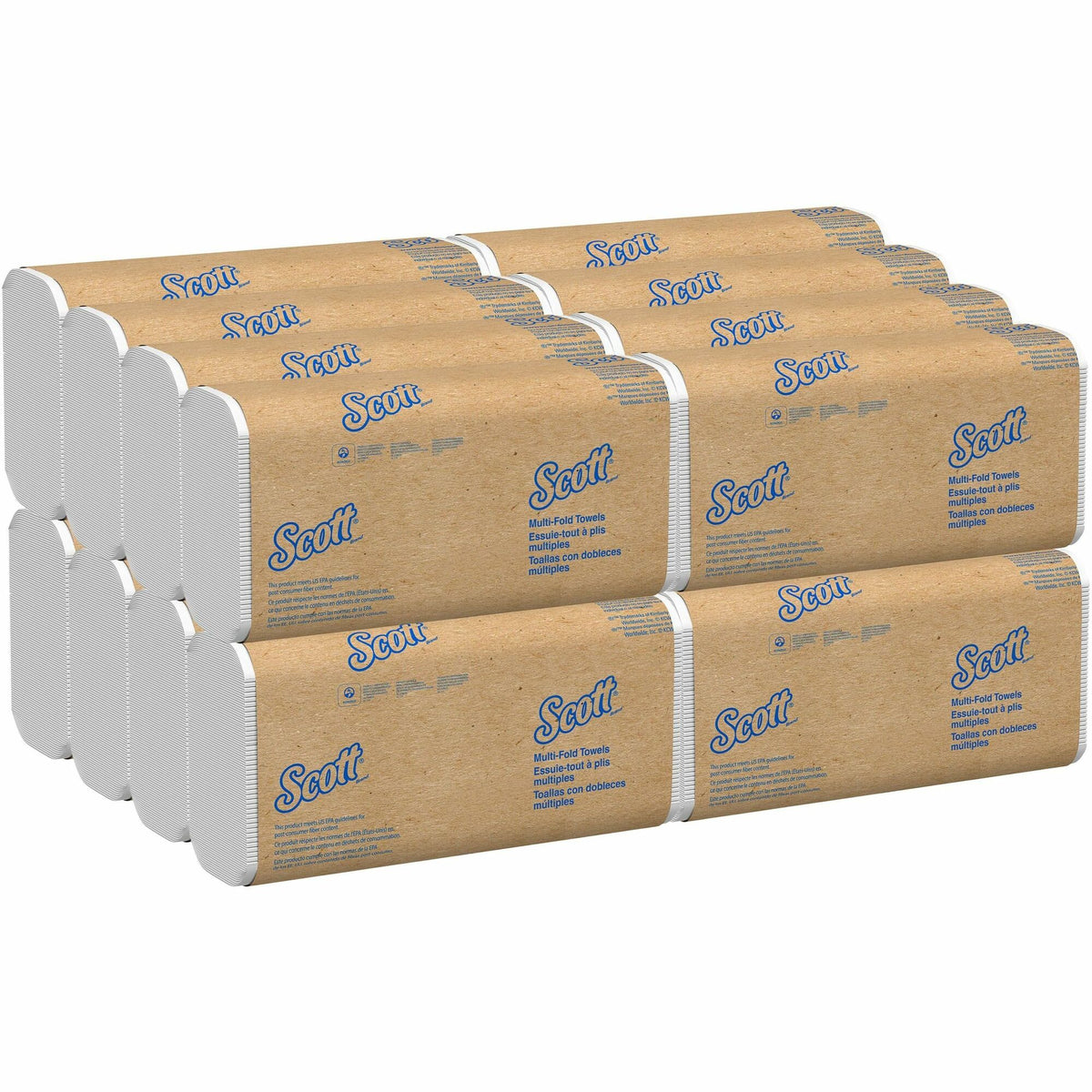 Scott® 100% Recycled Fiber Multifold Paper Towels with Absorbency Pockets - 9.20" Width x 9.40" Length - White - Fiber - 250/Pack - 16 / Carton