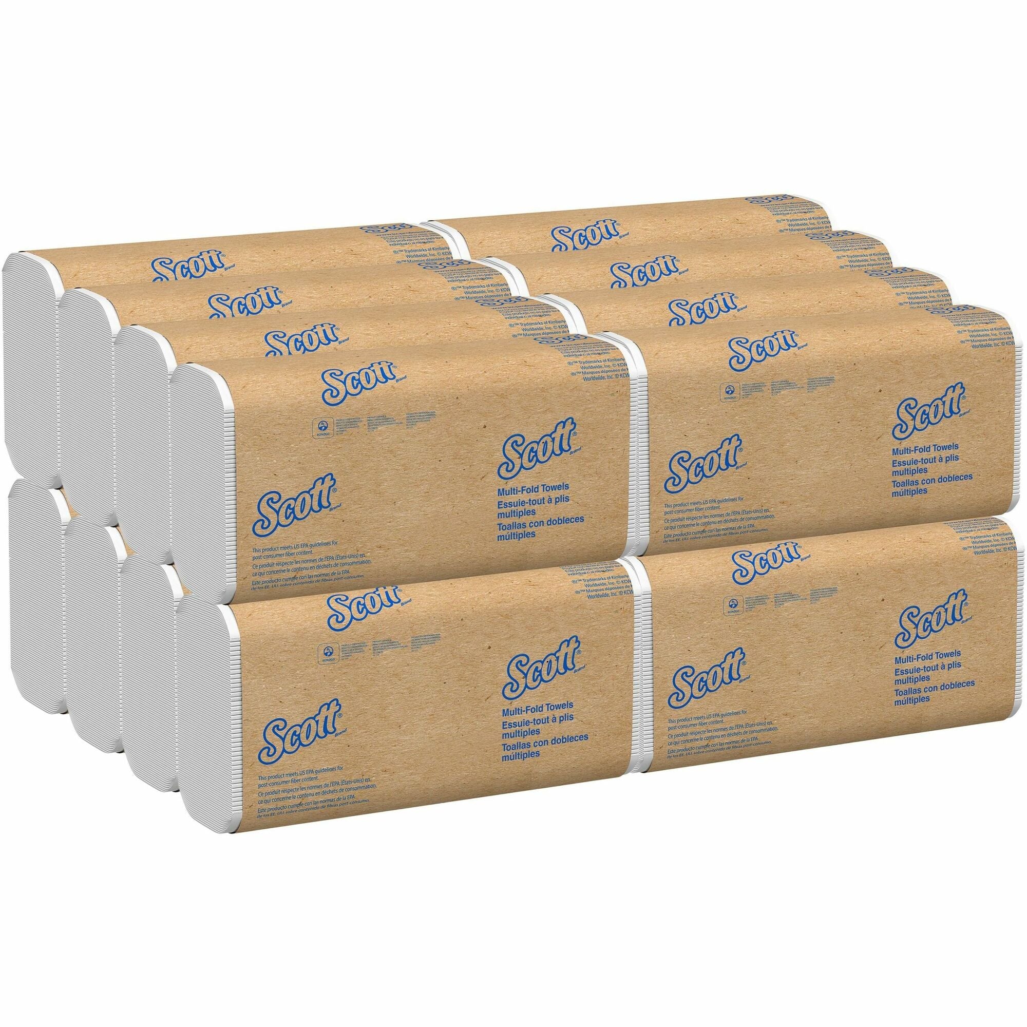 Scott® 100% Recycled Fiber Multifold Paper Towels with Absorbency Pockets - 9.20" Width x 9.40" Length - White - Fiber - 250/Pack - 16 / Carton