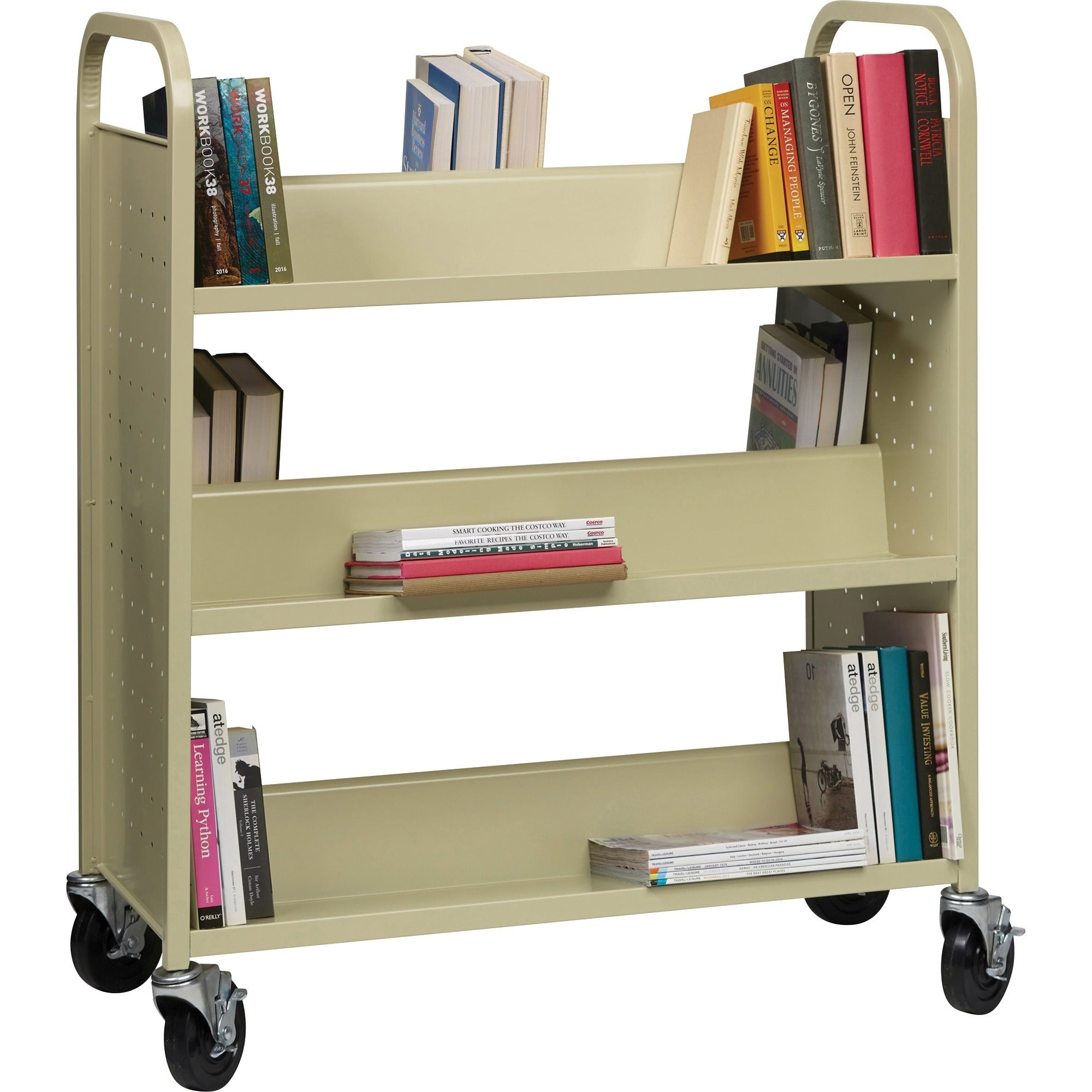 Lorell Double-sided Book Cart - 6 Shelf - 200 lb Load Capacity - 5" Caster Size - Steel - 36" Width x 19" Depth x 46" Height - Putty - 1 Each