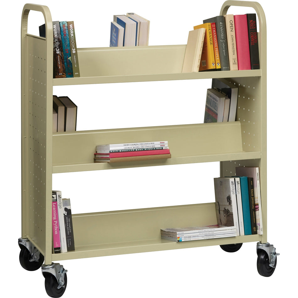 Lorell Double-sided Book Cart - 6 Shelf - 200 lb Load Capacity - 5" Caster Size - Steel - 36" Width x 19" Depth x 46" Height - Putty - 1 Each