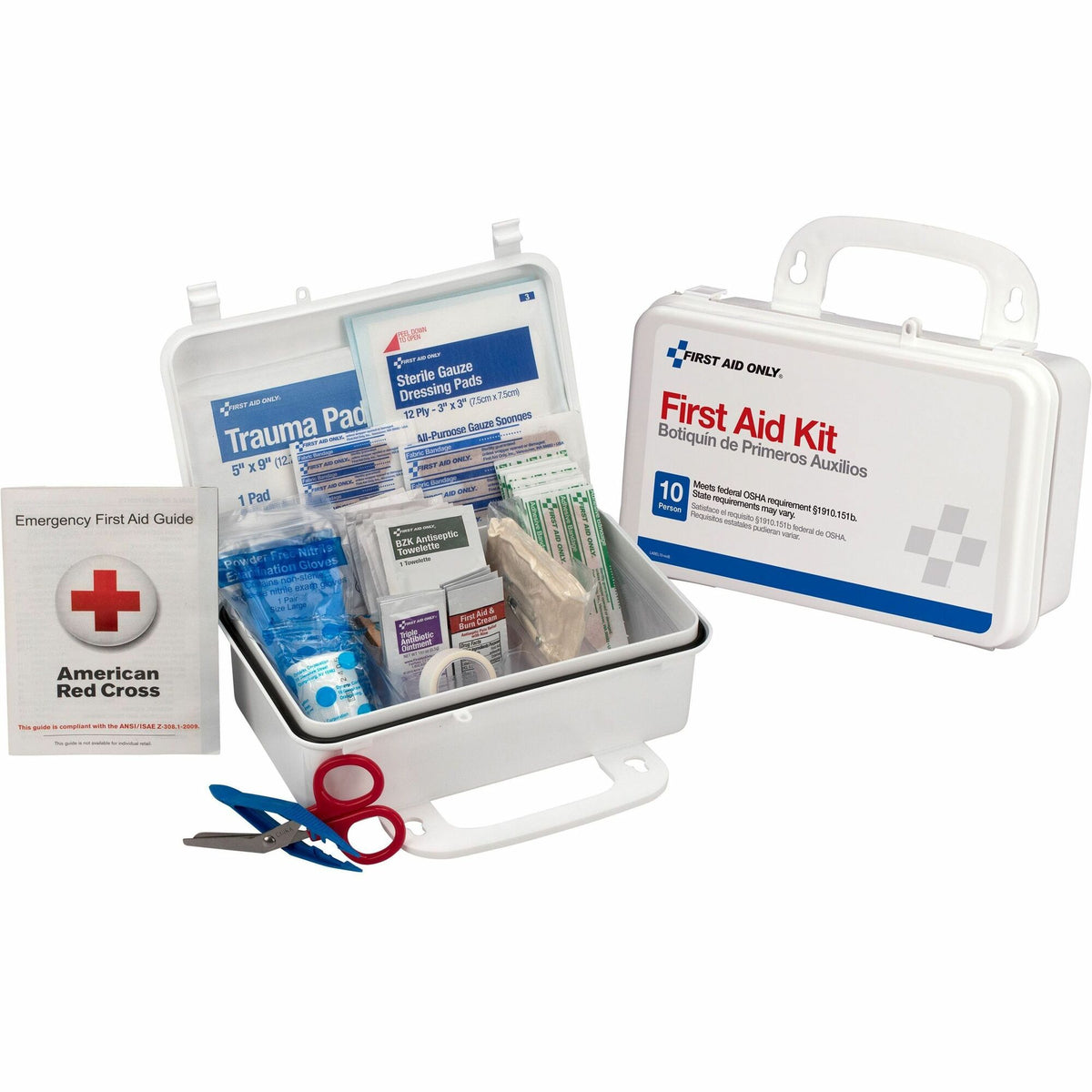 Pac-Kit Safety Equipment 10-person First Aid Kit - 10 x Individual(s) - 4.5" Height x 7.5" Width x 2.8" Depth - Plastic Case - 1 Kit