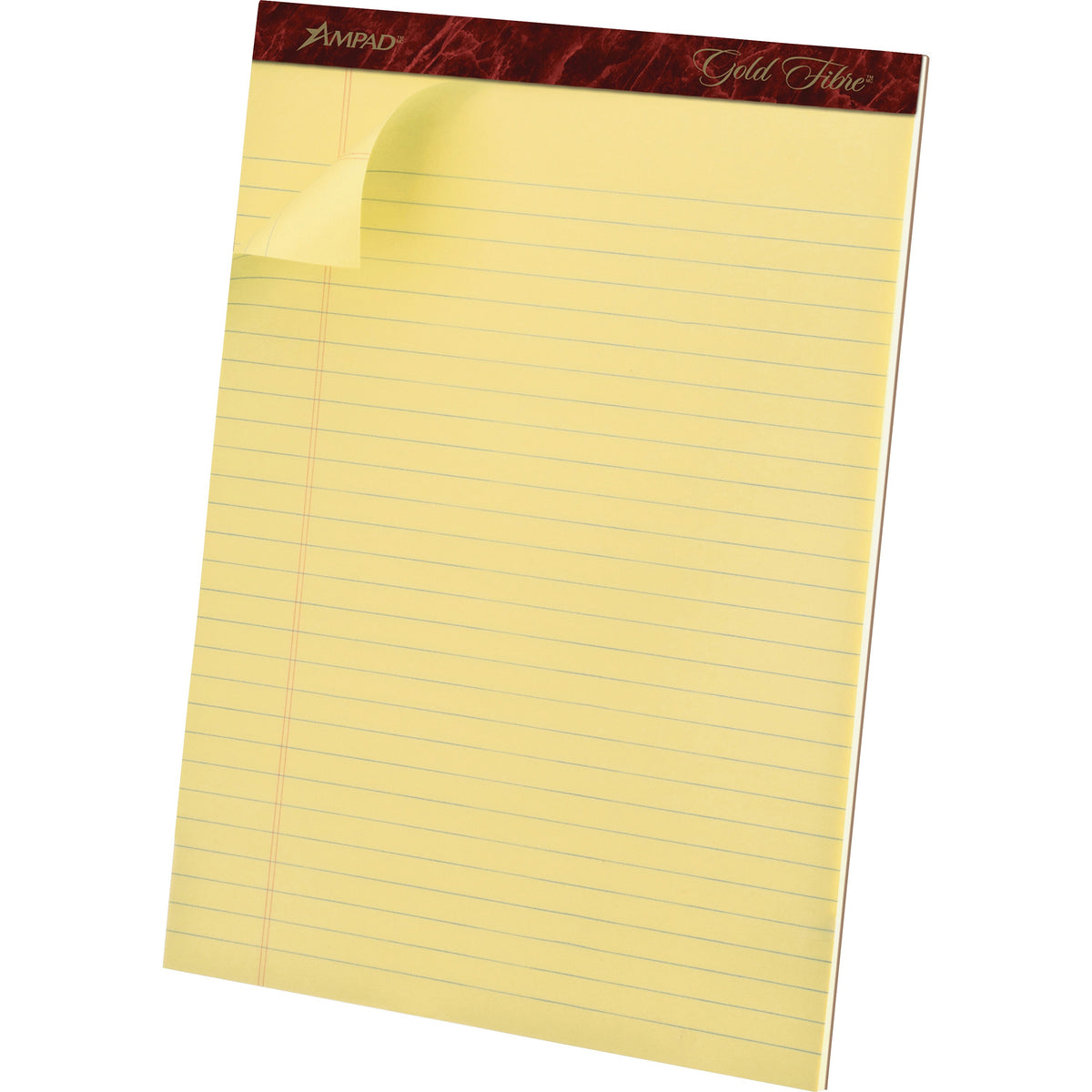 Ampad Gold Fibre Premium Rule Writing Pads - Letter - 50 Sheets - Watermark - Stapled/Glued - 0.34" Ruled - 16 lb Basis Weight - Letter - 8 1/2" x 11 3/4" Sheet Size - Yellow Paper - Bleed-free, Micro Perforated, Chipboard Backing - 1 Dozen