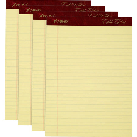TOPS Gold Fibre Premium Rule Writing Pads - Letter - 50 Sheets - Watermark - Stapled/Glued - 0.34" Ruled - 20 lb Basis Weight - Letter - 8 1/2" x 11" Sheet Size - Yellow Paper - Micro Perforated, Bleed-free, Chipboard Backing - 4 / Pack