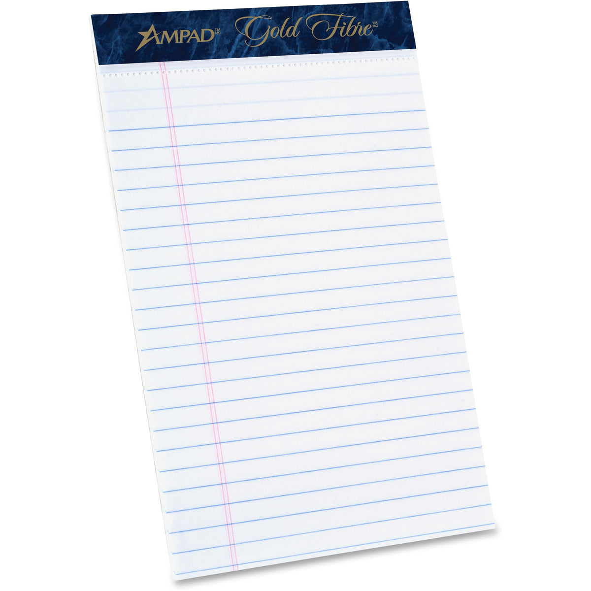 TOPS Ampad Gold Fibre Medium Rule Premium Junior Size Writing Pads - 50 Sheets - Watermark - Stapled/Glued - 16 lb Basis Weight - 5" x 8" Sheet Size - White Paper - Dark Blue Binding - Micro Perforated, Bleed-free, Chipboard Backing - 1 Dozen