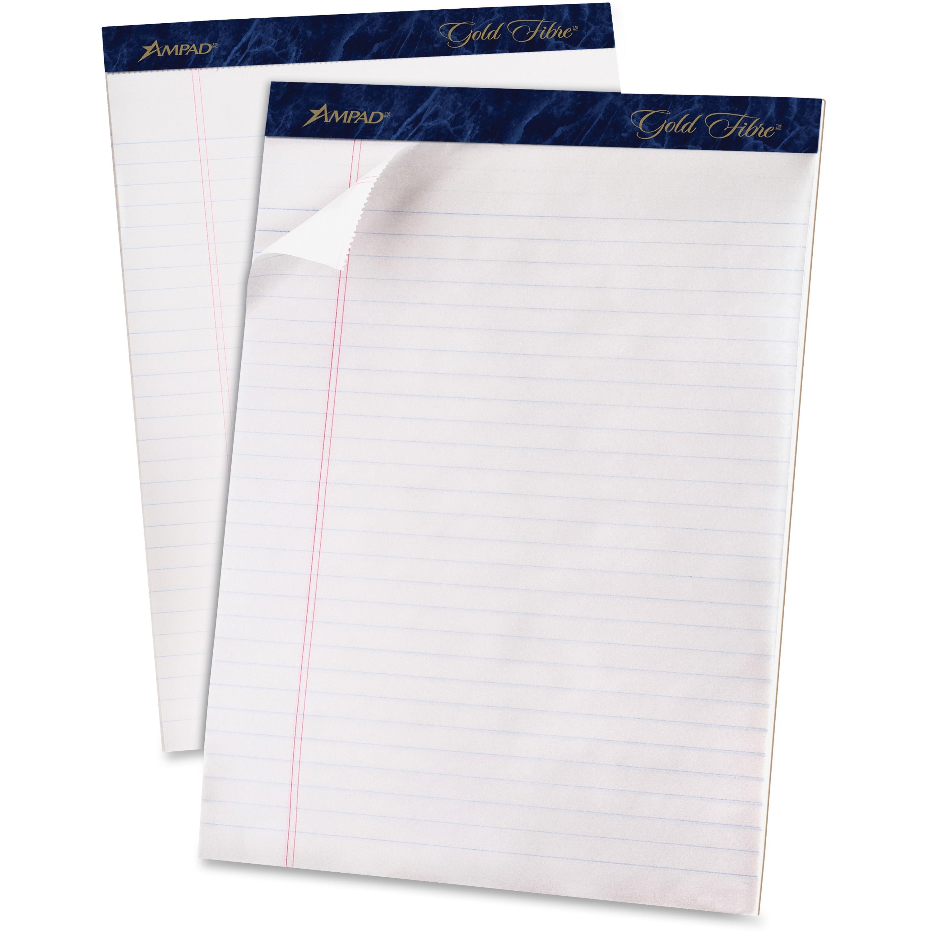 TOPS Gold Fibre Ruled Perforated Writing Pads - Letter - 50 Sheets - Watermark - Stapled/Glued - 0.34" Ruled - 16 lb Basis Weight - Letter - 8 1/2" x 11" Sheet Size - Dark Blue Binding - Bleed-free, Micro Perforated, Chipboard Backing - 1 Dozen