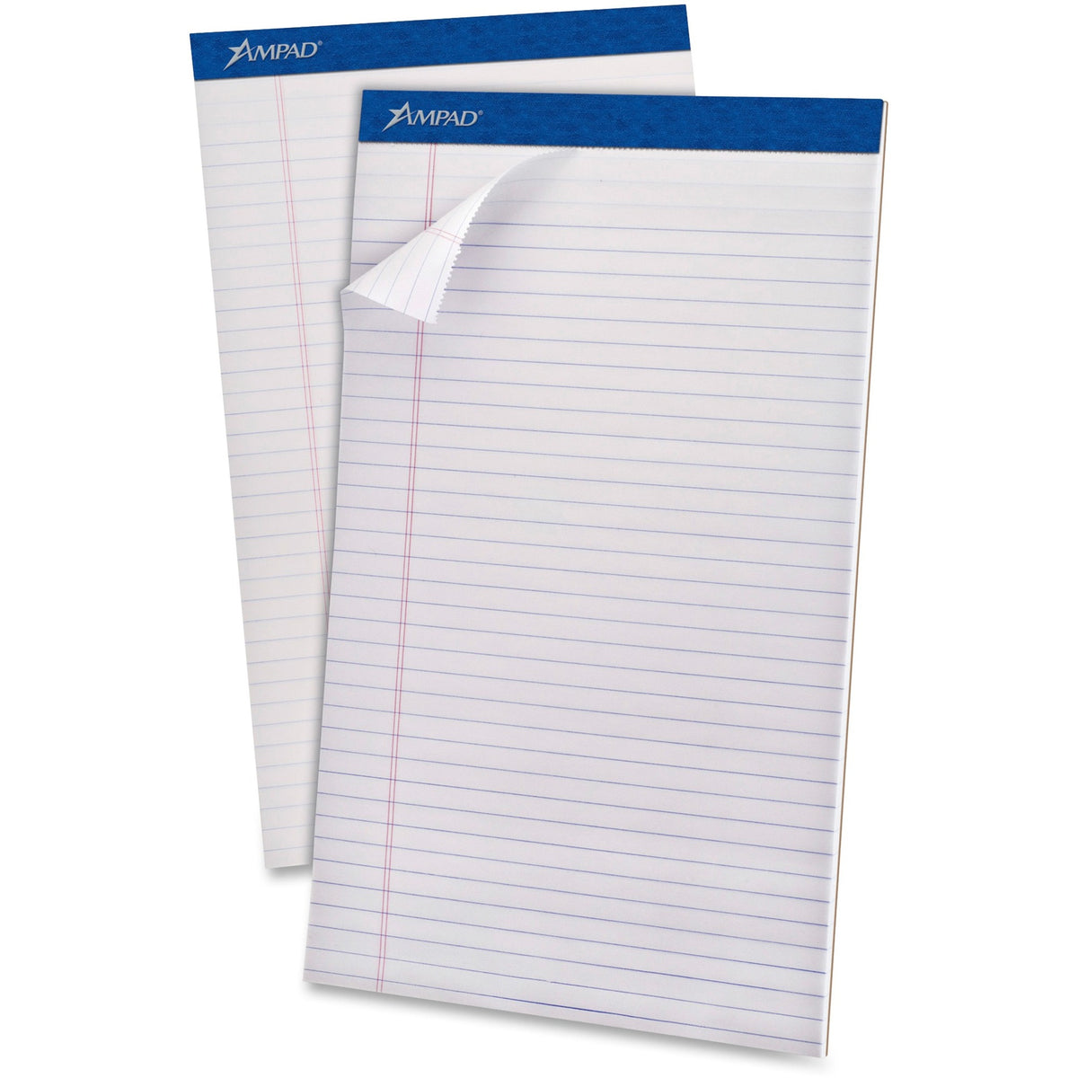 Ampad Perforated Ruled Pads - Legal - 50 Sheets - Stapled - 0.34" Ruled - 20 lb Basis Weight - Legal - 8 1/2" x 14" Sheet Size - White Paper - White Cover - Sturdy Back, Header Strip, Pinhole Perforated, Chipboard Backing - 1 Dozen