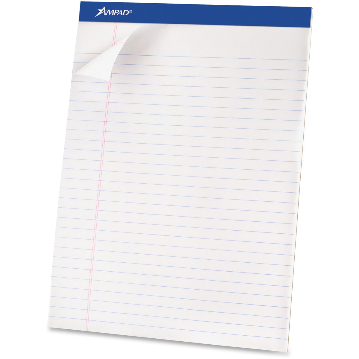 Ampad Basic Perforated Writing Pads - 50 Sheets - Stapled - 0.34" Ruled - 15 lb Basis Weight - 8 1/2" x 11 3/4" Sheet Size - White Paper - White Cover - Sturdy Back, Header Strip, Micro Perforated, Chipboard Backing - 1 Dozen