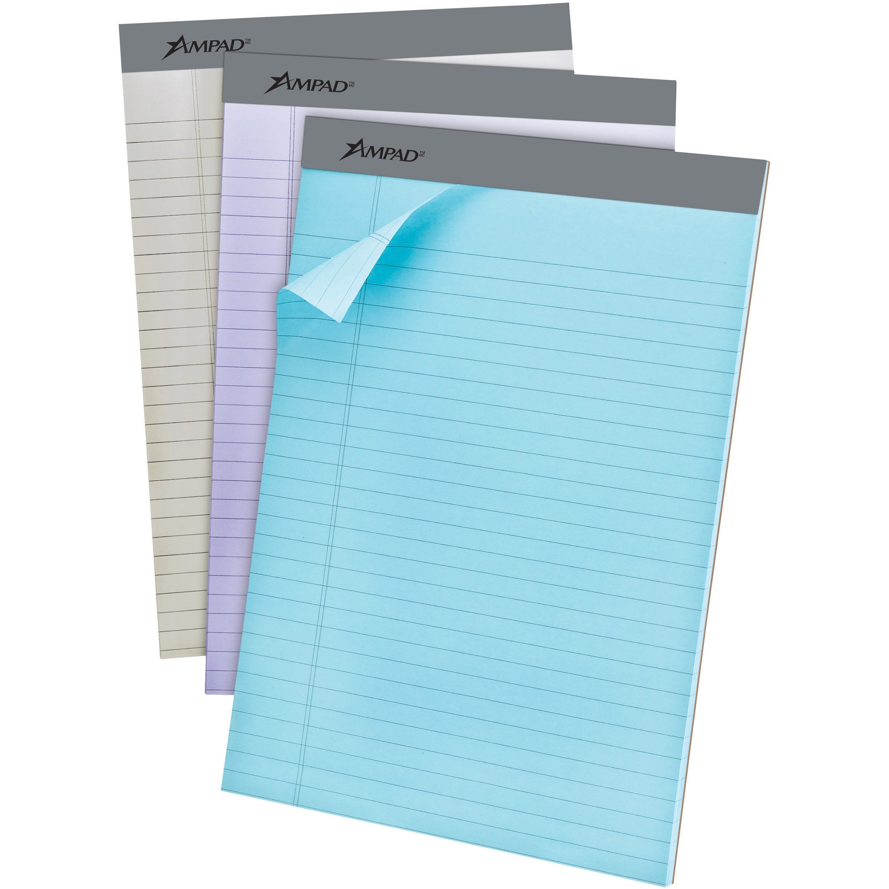 Ampad Pastel Perforated Pad - 50 Sheets - 0.34" Ruled - 15 lb Basis Weight - Letter - 8 1/2" x 11" Sheet Size - Micro Perforated - 6 / Pack