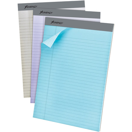 Ampad Pastel Perforated Pad - 50 Sheets - 0.34" Ruled - 15 lb Basis Weight - Letter - 8 1/2" x 11" Sheet Size - Micro Perforated - 6 / Pack