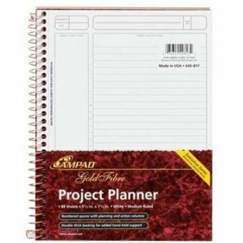 TOPS Ampad Gold Fibre Project Planner, 9 1/2" x 7 1/4" , Assorted Colors - Small - 7 1/4" x 2/5" Sheet Size - White Sheet - Wire Bound - Assorted Cover - 0.4" Height x 7.3" Width