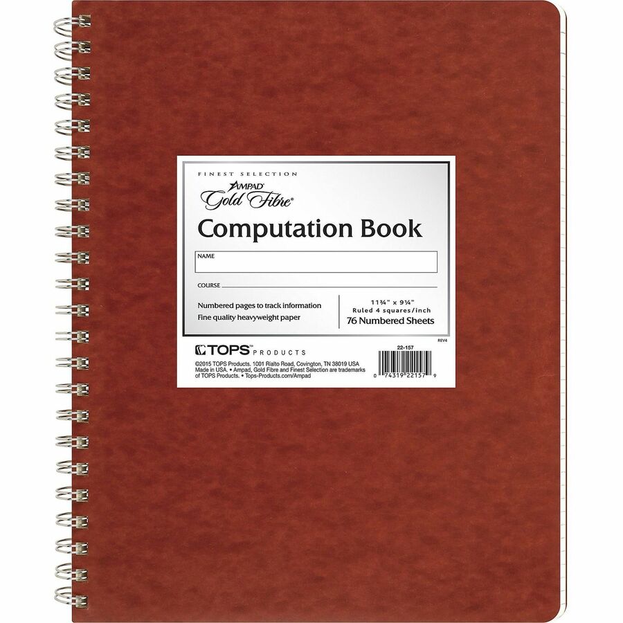 Ampad Retro Computation Notebook - 75 Sheets - Double Wire Spiral - 24 lb Basis Weight - 9 1/4" x 11 3/4" Sheet Size - Ivory Paper - Red Pressboard Cover - Numbered, Heavy Duty Cover, Hard Cover, Chipboard Backing, Label - 1 Each