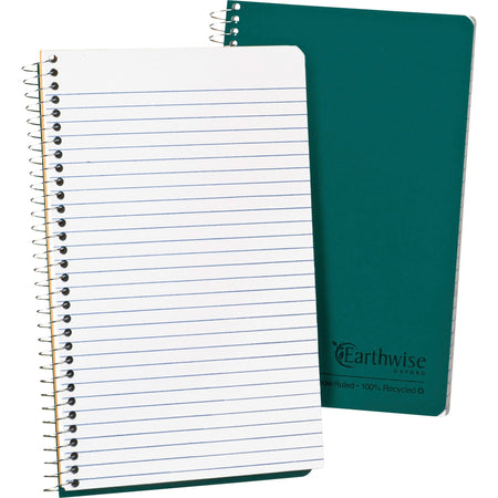 Ampad Oxford Narrow Rule Recycled Wirebound Notebook - 80 Sheets - Wire Bound - 5" x 8" Sheet Size - White Paper - Green Kraft Cover - Micro Perforated, Easy Tear, Snag Resistant, WireLock, Subject, Hard Cover, Rigid - Recycled - 1 Each