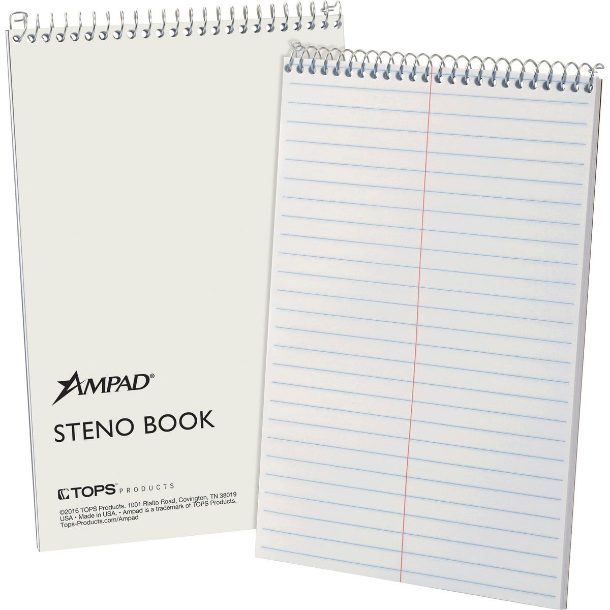 Ampad Kraft Cover Steno Book - 70 Sheets - Wire Bound - 0.34" Ruled - Gregg Ruled Margin - 15 lb Basis Weight - 6" x 9" Sheet Size - White Paper - Kraft Cover - Chipboard Backing, Sturdy Cover - 1 Each