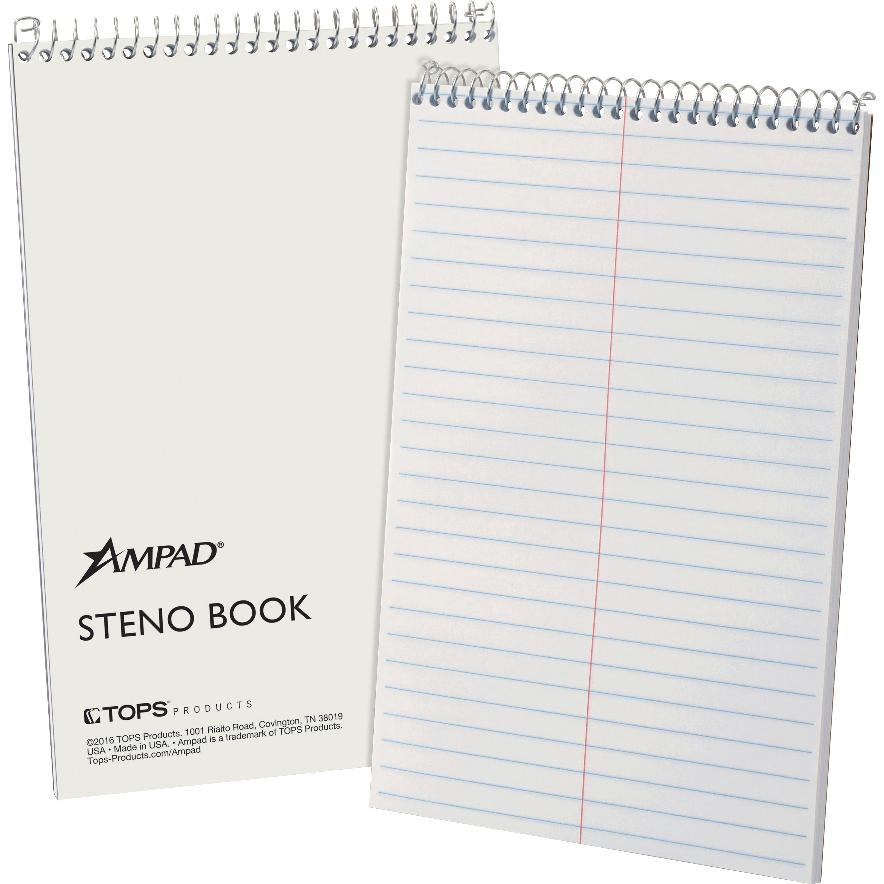 Ampad Kraft Cover Steno Book - 70 Sheets - Wire Bound - 0.34" Ruled - Gregg Ruled Margin - 15 lb Basis Weight - 6" x 9" Sheet Size - White Paper - Kraft Cover - Chipboard Backing, Sturdy Cover - 1 Each