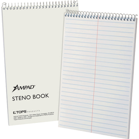 Ampad Kraft Cover Steno Book - 70 Sheets - Wire Bound - 0.34" Ruled - Gregg Ruled Margin - 15 lb Basis Weight - 6" x 9" Sheet Size - White Paper - Kraft Cover - Chipboard Backing, Sturdy Cover - 1 Each