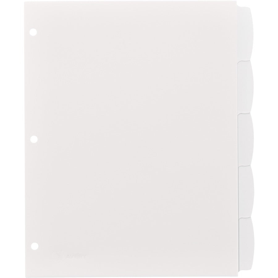 Avery® Big Tab Write & Erase Dividers - 5 x Divider(s) - Write-on Tab(s) - 5 - 5 Tab(s)/Set - 8.5" Divider Width x 11" Divider Length - 3 Hole Punched - White Plastic Divider - White Plastic Tab(s) - 5 / Set
