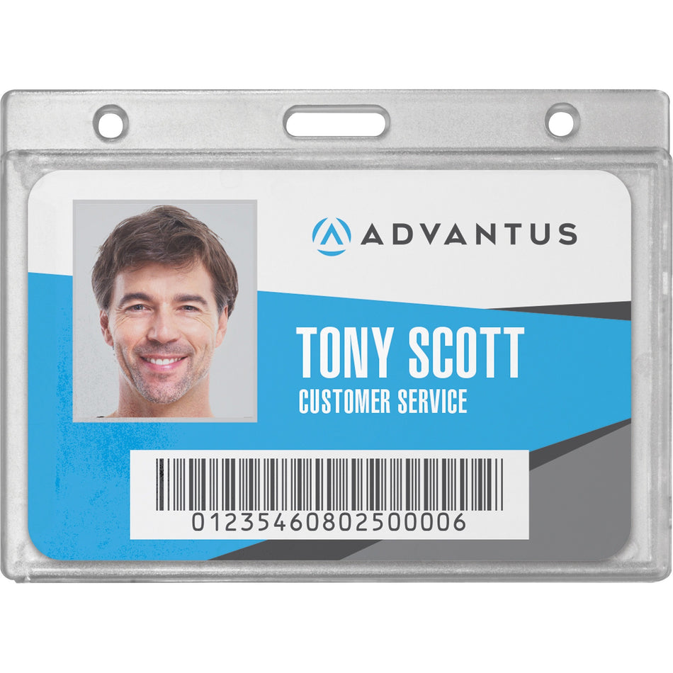 Advantus Frosted Horizontal Rigid ID Holder - Support 3.38" x 2.13" Media - Horizontal - Plastic - Frosted - 25 / Box