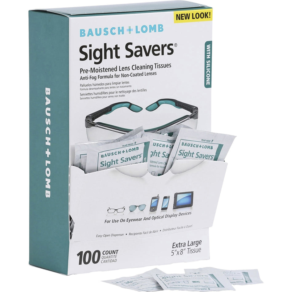 Bausch + Lomb Sight Savers Pre-Moistened Cleaning Tissues - For Eyeglasses, Display Screen, Lens, Multipurpose - Pre-moistened, Anti-fog, Anti-static, Scratch Resistant - White - 100 / Pack