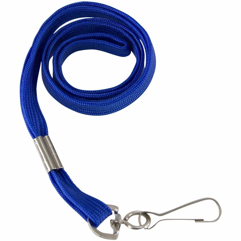 SICURIX Flat Metal Hook Lanyard - Hook Attachment - 0.4" Width x 36" Length - Blue - Metal - 100 / Pack