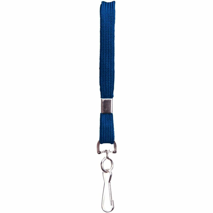 SICURIX Flat Metal Hook Lanyard - Hook Attachment - 0.4" Width x 36" Length - Blue - Metal - 100 / Pack