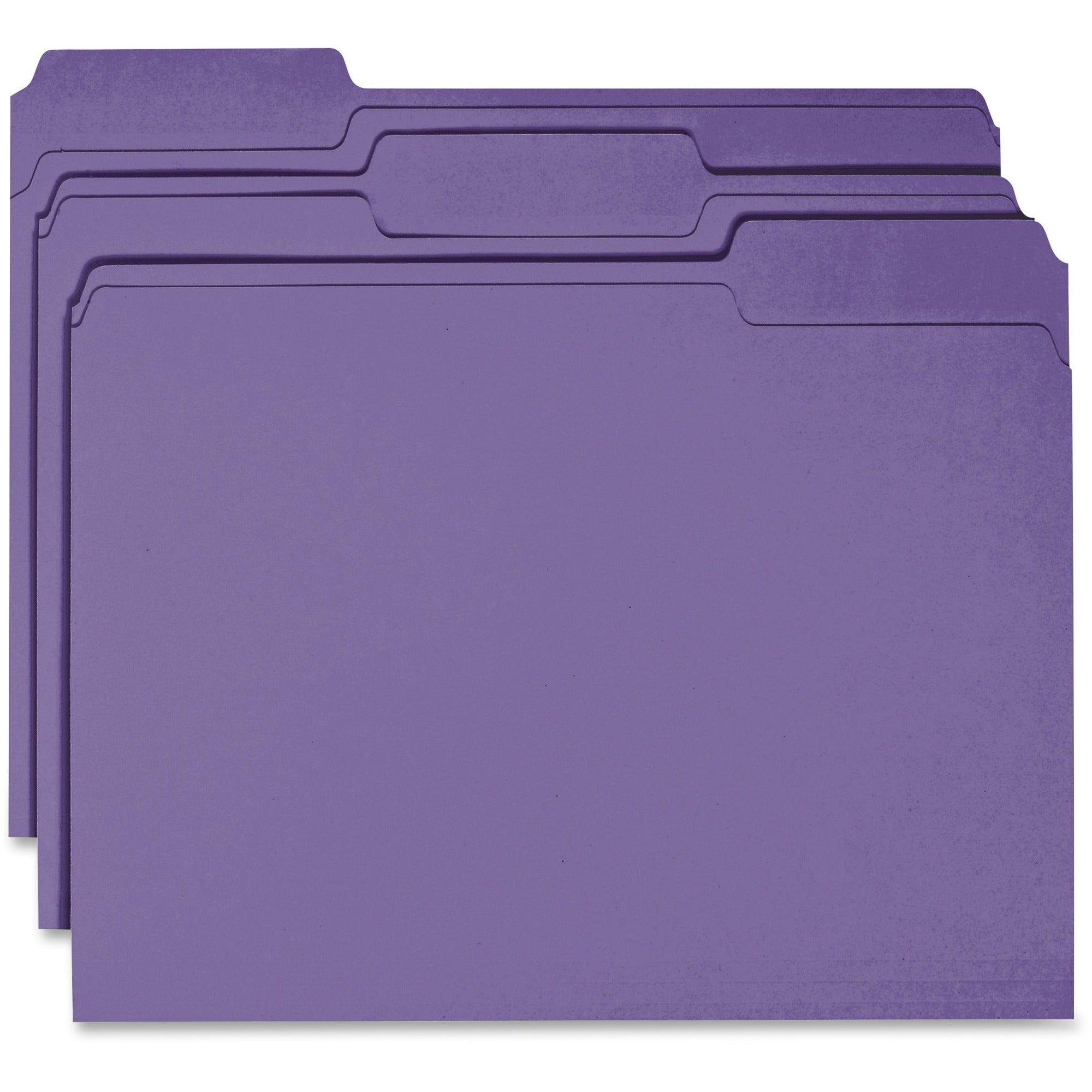 Business Source 1/3 Tab Cut Recycled Top Tab File Folder - 11 pt. - Purple - 10% Recycled - 100 / Box