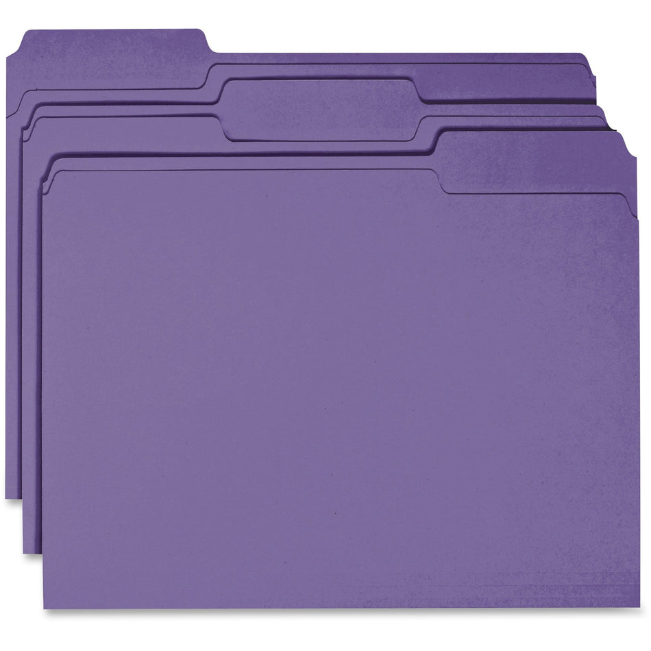 Business Source 1/3 Tab Cut Recycled Top Tab File Folder - 11 pt. - Purple - 10% Recycled - 100 / Box