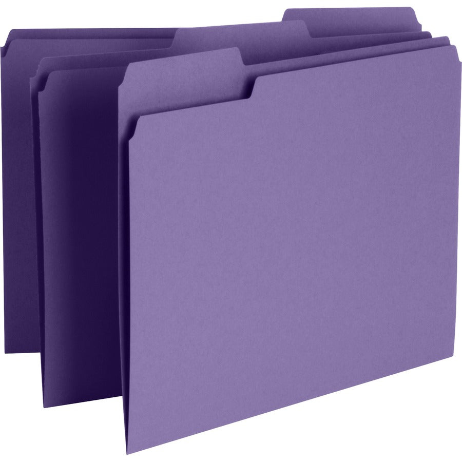 Business Source 1/3 Tab Cut Recycled Top Tab File Folder - 11 pt. - Purple - 10% Recycled - 100 / Box