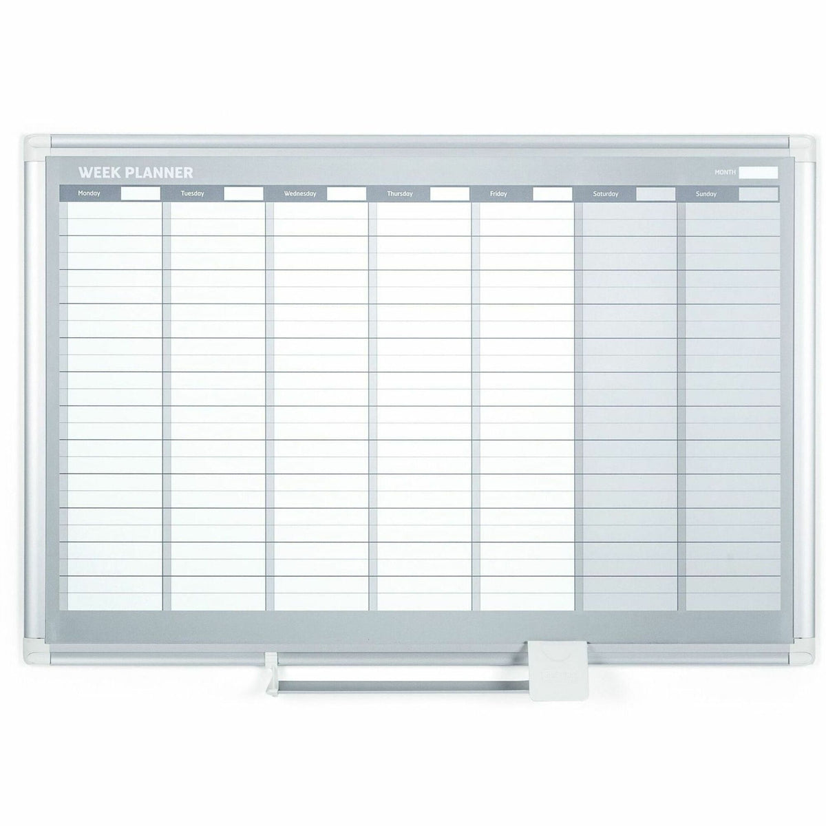 MasterVision Dry-erase Magnetic Planning Board - Weekly - 1 Week - Silver, White - Aluminum - 24" Height x 36" Width - Scratch Resistant, Ghost Resistant, Accessory Tray, Heavy Duty, Dry Erase Surface, Magnetic - 1 Each