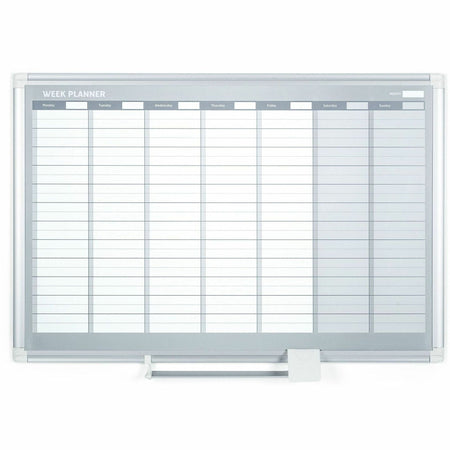MasterVision Dry-erase Magnetic Planning Board - Weekly - 1 Week - Silver, White - Aluminum - 24" Height x 36" Width - Scratch Resistant, Ghost Resistant, Accessory Tray, Heavy Duty, Dry Erase Surface, Magnetic - 1 Each