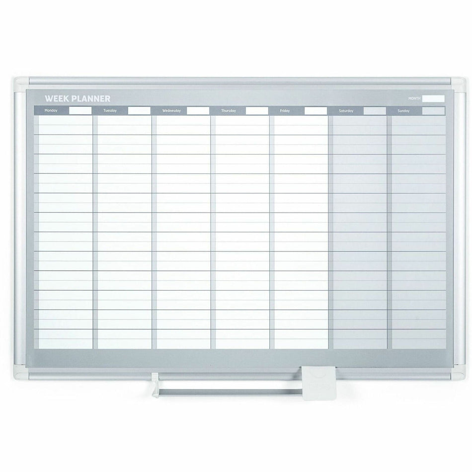 MasterVision Dry-erase Magnetic Planning Board - Weekly - 1 Week - Silver, White - Aluminum - 24" Height x 36" Width - Scratch Resistant, Ghost Resistant, Accessory Tray, Heavy Duty, Dry Erase Surface, Magnetic - 1 Each