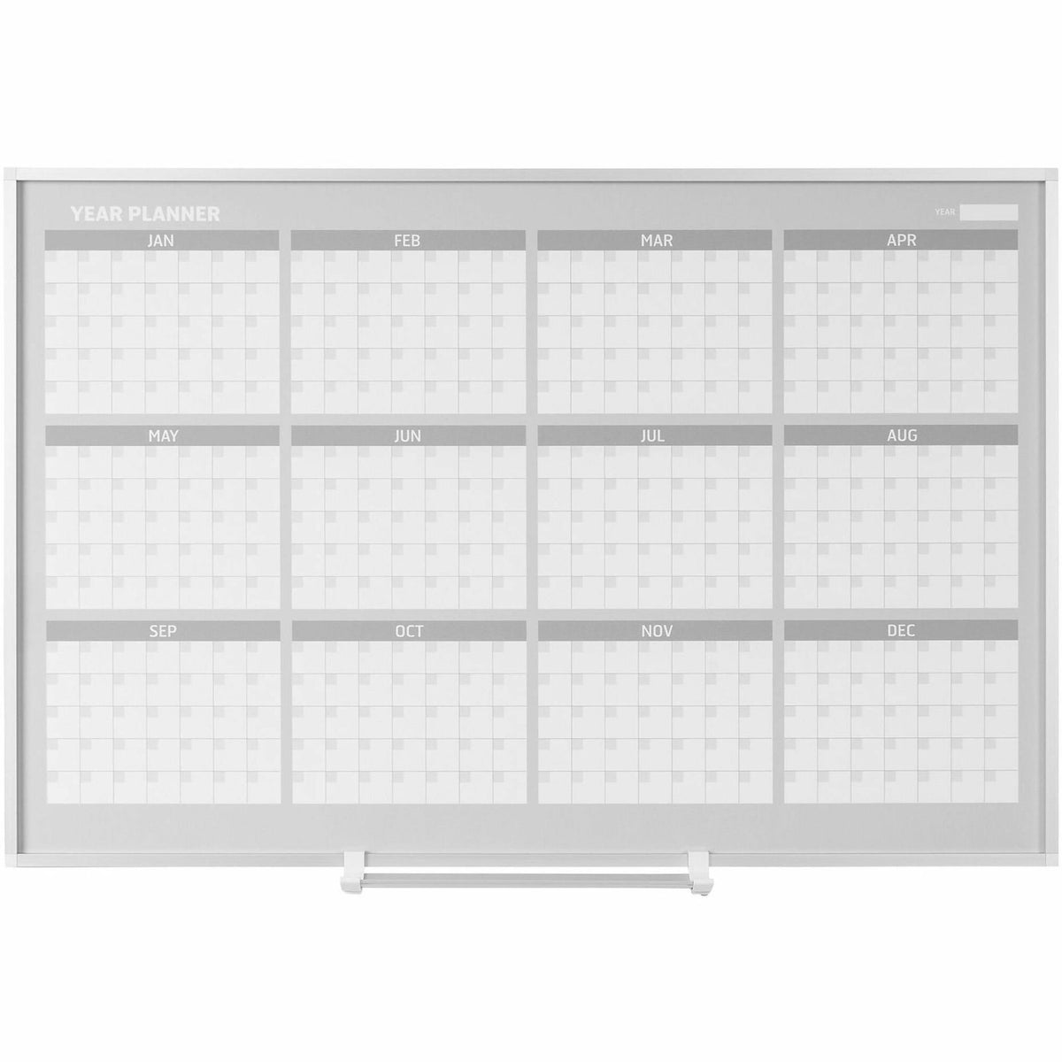 MasterVision 48" 12-month Calendar Planning Board - Julian Dates - Monthly, Weekly, Daily - 12 Month - Silver, White - Aluminum - 36" Height x 48" Width - Scratch Resistant, Ghost Resistant, Accessory Tray, Dry Erase Surface, Magnetic - 1 Each