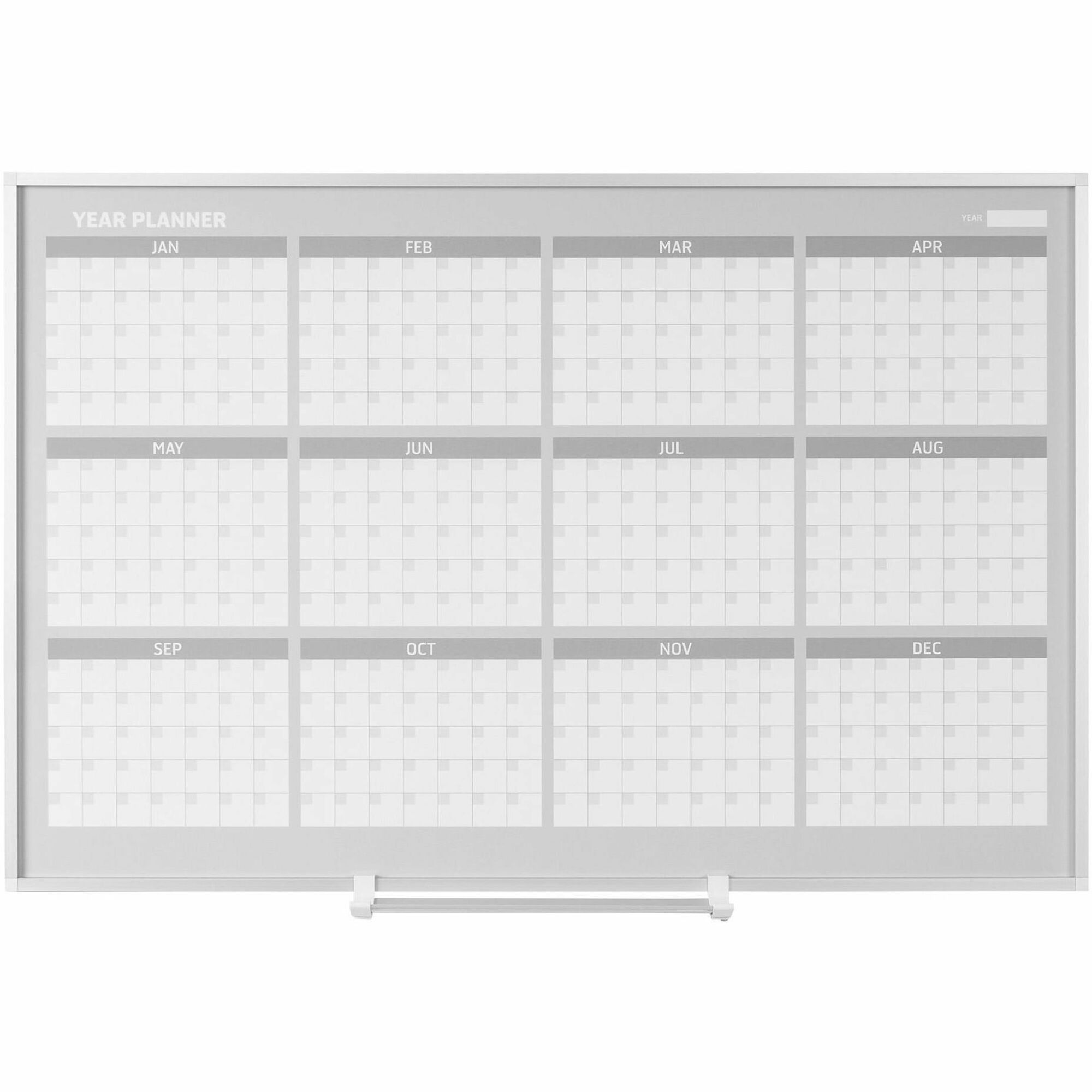 MasterVision 48" 12-month Calendar Planning Board - Julian Dates - Monthly, Weekly, Daily - 12 Month - Silver, White - Aluminum - 36" Height x 48" Width - Scratch Resistant, Ghost Resistant, Accessory Tray, Dry Erase Surface, Magnetic - 1 Each