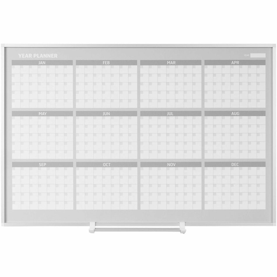 MasterVision 48" 12-month Calendar Planning Board - Julian Dates - Monthly, Weekly, Daily - 12 Month - Silver, White - Aluminum - 36" Height x 48" Width - Scratch Resistant, Ghost Resistant, Accessory Tray, Dry Erase Surface, Magnetic - 1 Each