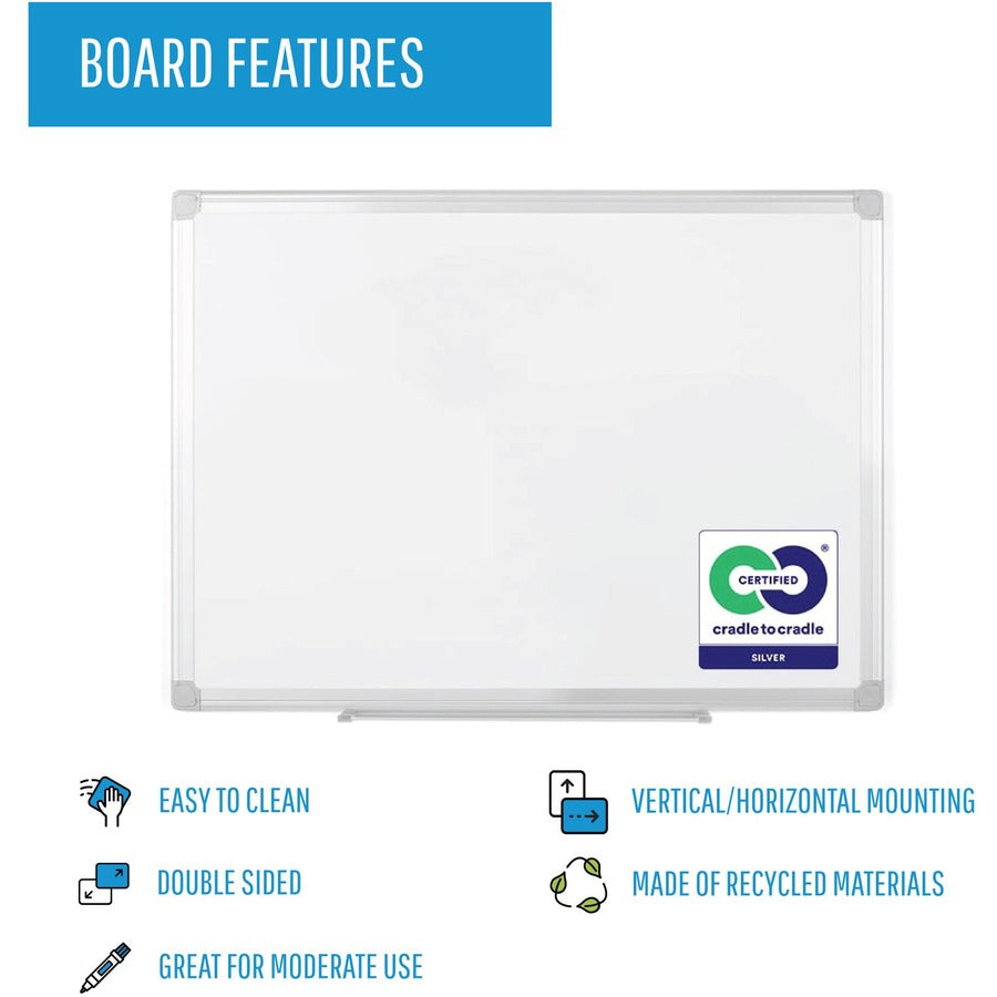 MasterVision EasyClean Dry-erase Board - 24" (2 ft) Width x 18" (1.5 ft) Height - White Melamine Surface - Silver Aluminum Frame - Rectangle - 1 Each