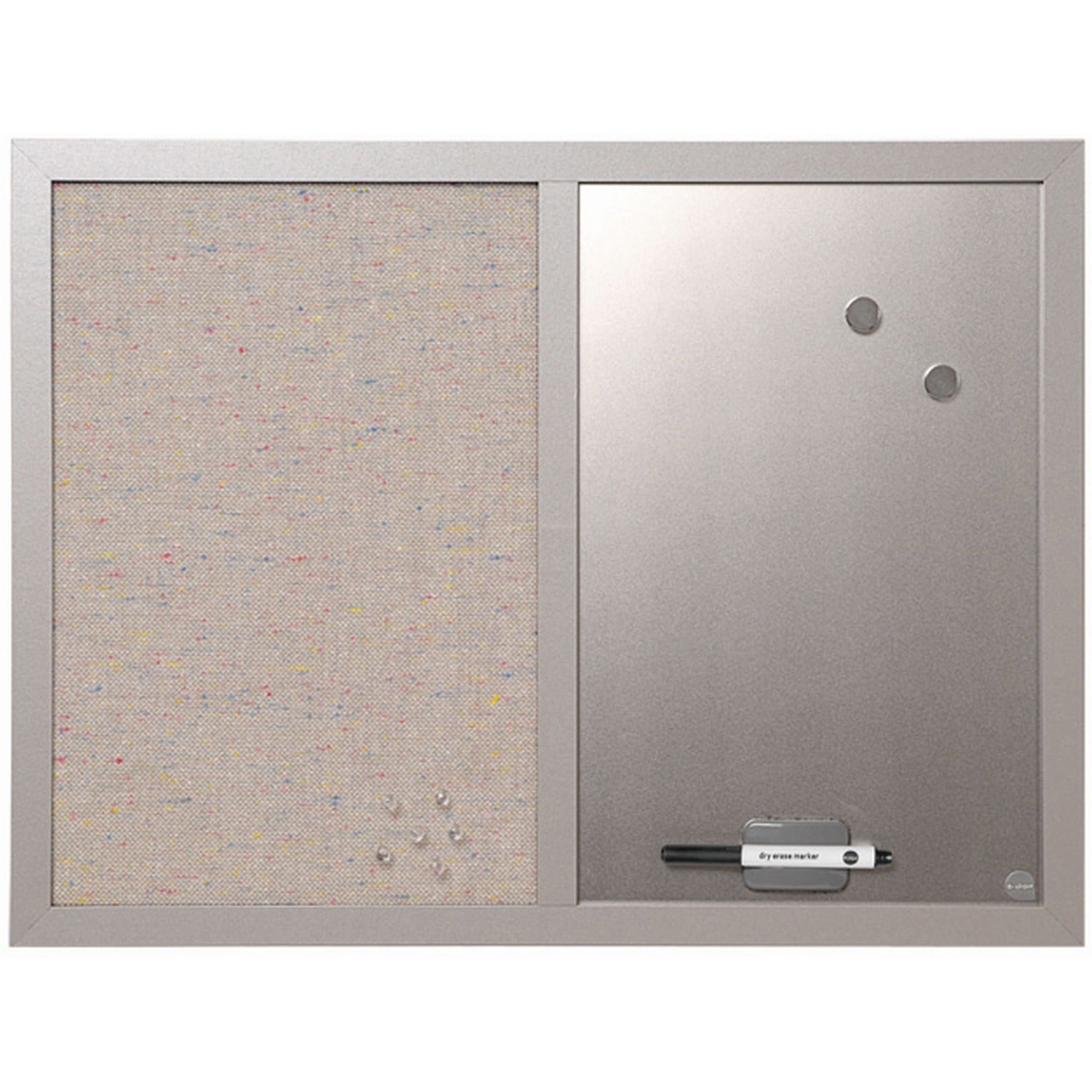 MasterVision MV Fabric/Dry-erase Bulletin Board - 18" Board Height x 24" Board Width - Gray Fabric, White Surface - Lightweight, Mounting System, Magnetic - Gray Wood Frame - 1 Each