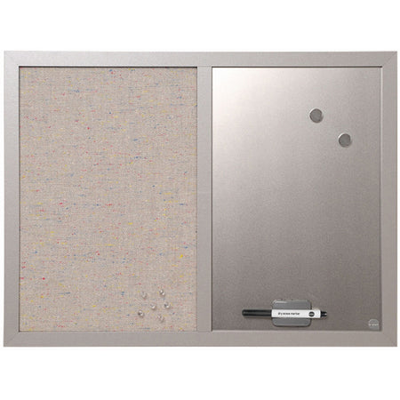 MasterVision MV Fabric/Dry-erase Bulletin Board - Lightweight Magnetic with Gray Fabric & White Surface - Combo Boards