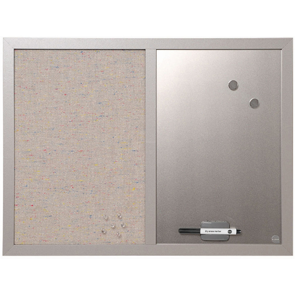 MasterVision MV Fabric/Dry-erase Bulletin Board - 18" Board Height x 24" Board Width - Gray Fabric, White Surface - Lightweight, Mounting System, Magnetic - Gray Wood Frame - 1 Each